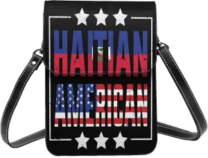 Happy Haitian Flag Day 1804 Leather Crossbody Phone Purse for Women Cute Wallet Bags Lightweight Mini Sling Bag