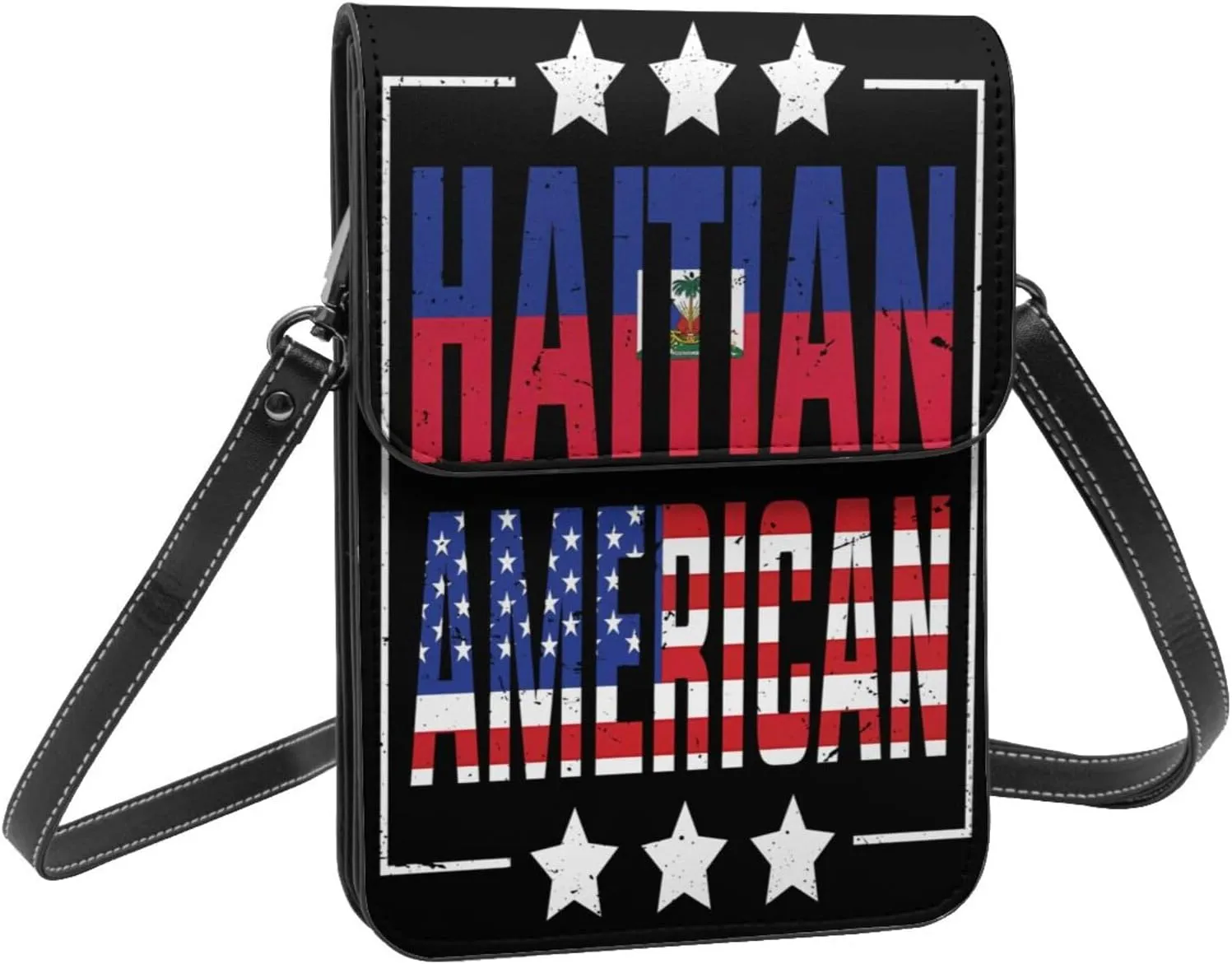 Happy Haitian Flag Day 1804 Leather Crossbody Phone Purse for Women Cute Wallet Bags Lightweight Mini Sling Bag