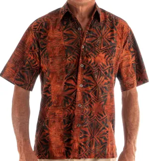Hawaiian Short Sleeve Cotton Button-Down Batik Shirt for Men (Geometric Forest)