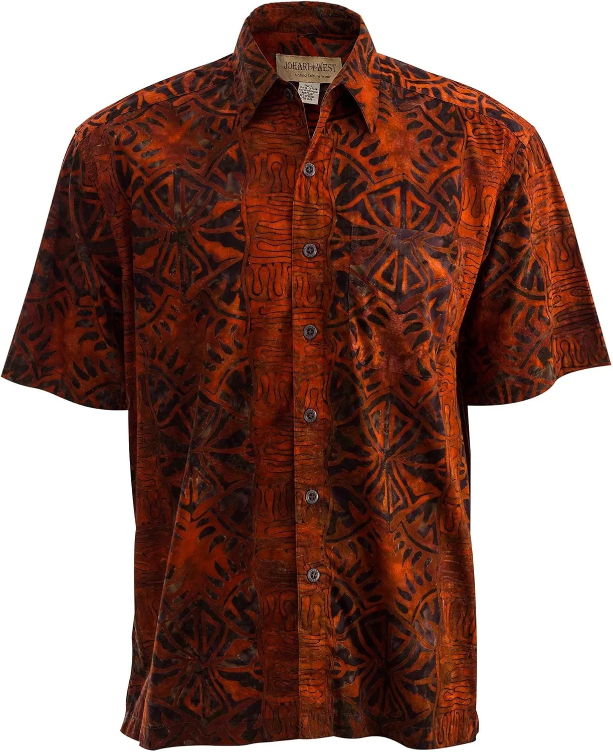 Hawaiian Short Sleeve Cotton Button-Down Batik Shirt for Men (Geometric Forest)
