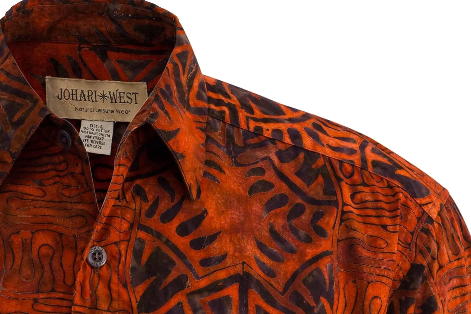 Hawaiian Short Sleeve Cotton Button-Down Batik Shirt for Men (Geometric Forest)