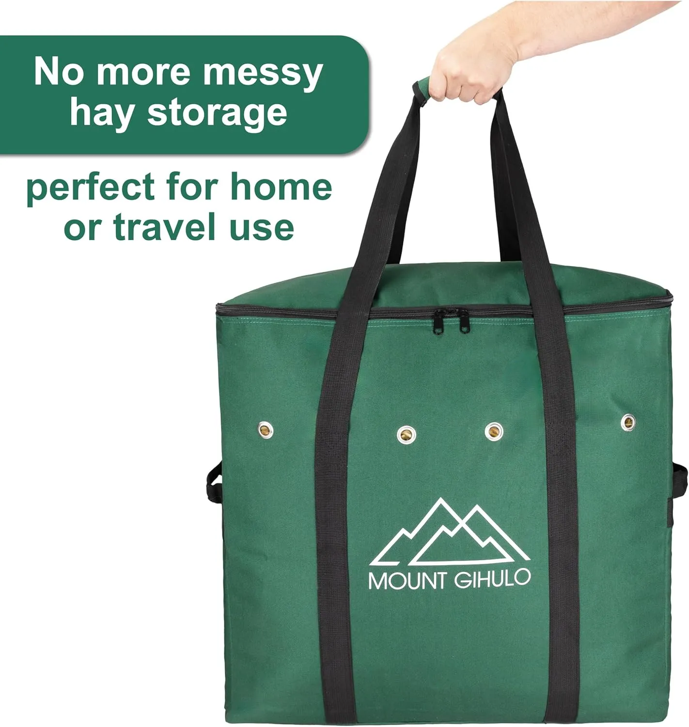 Hay Bag for Horses - 900D Polyester Horse Hay Bag, Hay Storage Bag - Carry Handles, PVC Waterproofing, 2-String Bale (Hunter Green, Small)