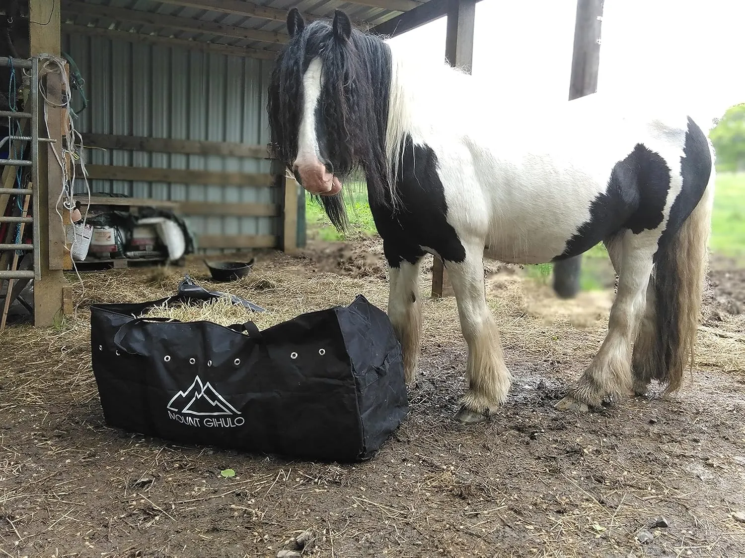 Hay Bag for Horses - 900D Polyester Horse Hay Bag, Hay Storage Bag - Carry Handles, PVC Waterproofing, 2-String Bale