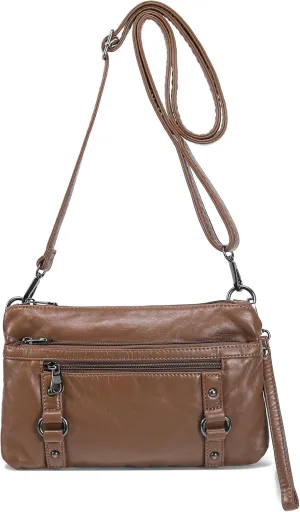 Haytijoe Triple Zip Crossbody Purses Small Crossbody Bags for Women Travel Cell Phone Purse Soft Leather Shoulder Handbags