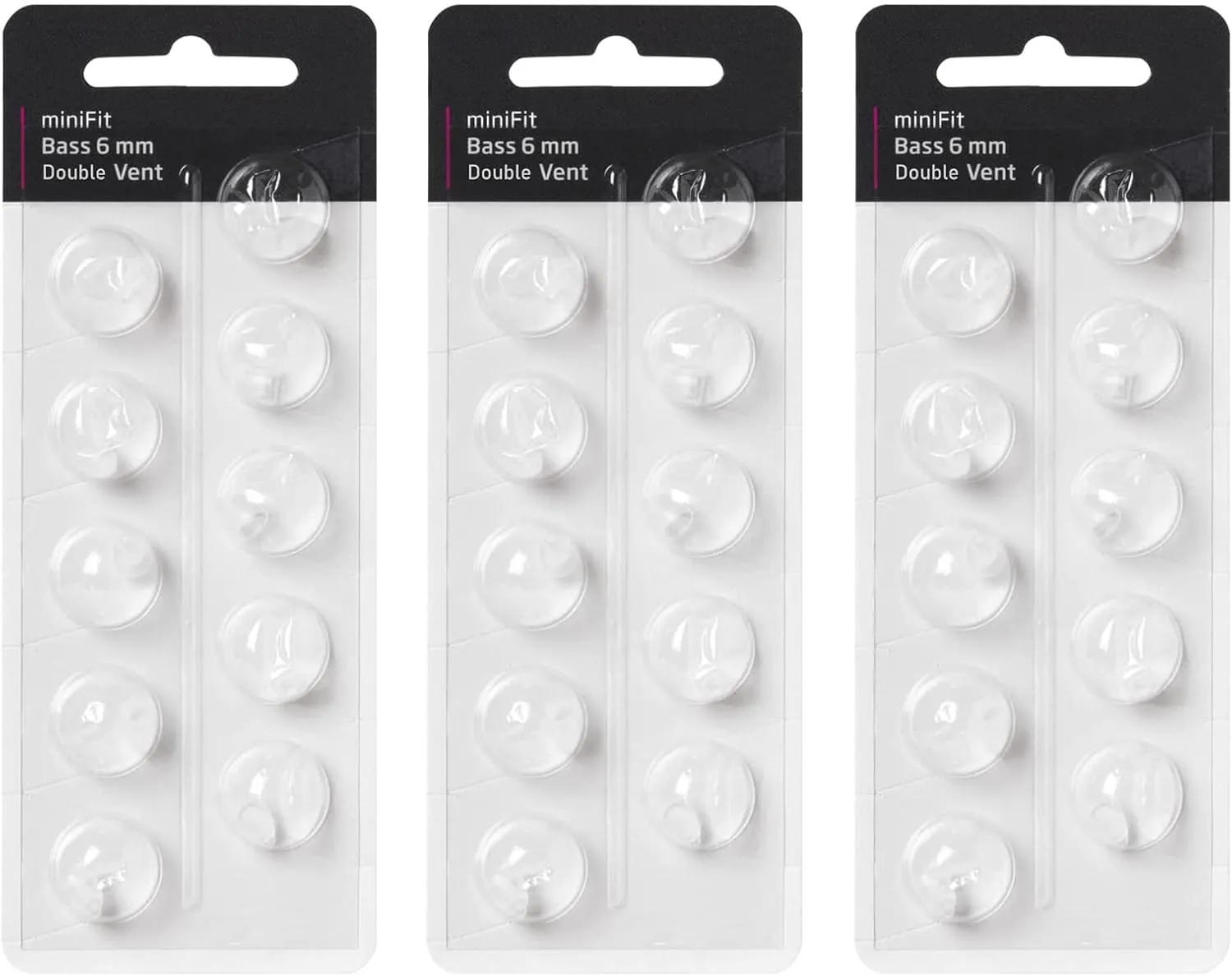 Hearing Aid Domes for Oticon Minifit Bass 6mm Double Vent (3 Packs), Universal Domes for Oticon Hearing Aid Supplies.