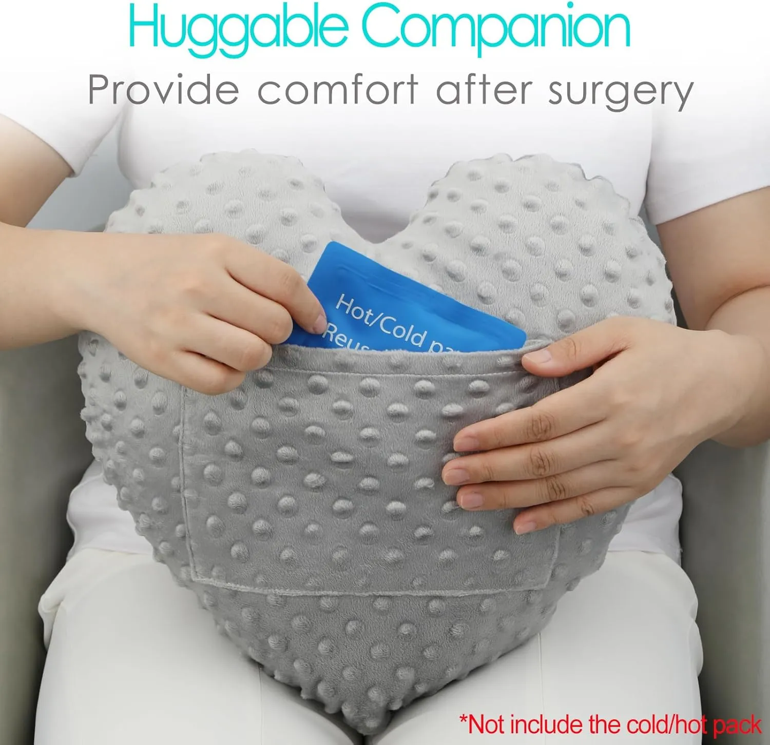 Heart Surgery Pillow for Open Heart Surgery After Bypass Coughing with Pocket Comfort Cushion Recovery Gifts Women Men Patients Minky Dot Light Gray
