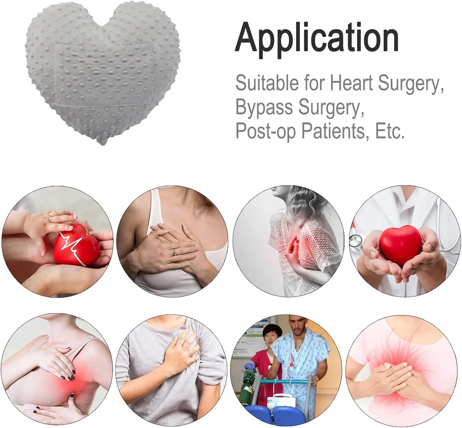Heart Surgery Pillow for Open Heart Surgery After Bypass Coughing with Pocket Comfort Cushion Recovery Gifts Women Men Patients Minky Dot Light Gray