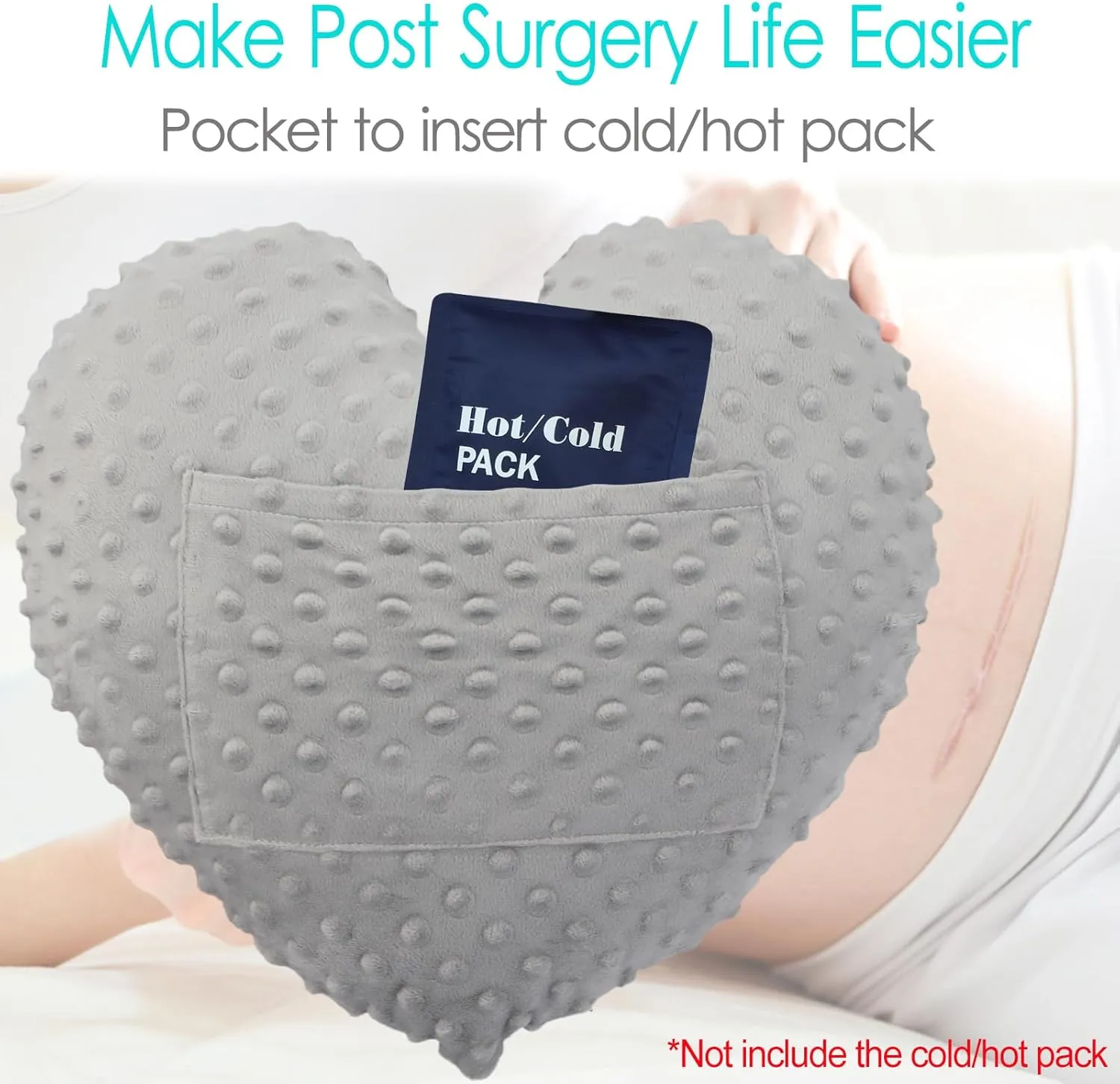 Heart Surgery Pillow for Open Heart Surgery After Bypass Coughing with Pocket Comfort Cushion Recovery Gifts Women Men Patients Minky Dot Light Gray