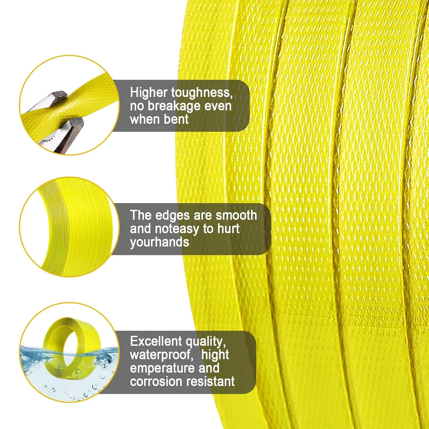 Heavy Duty Packaging Strapping Banding Roll - Polyester PET Industrial-Grade, 2000' x 5/8" x 0.035" Pallet Strap Coil - 1400 lbs Break Strength, Rust-Resistant (Yellow)