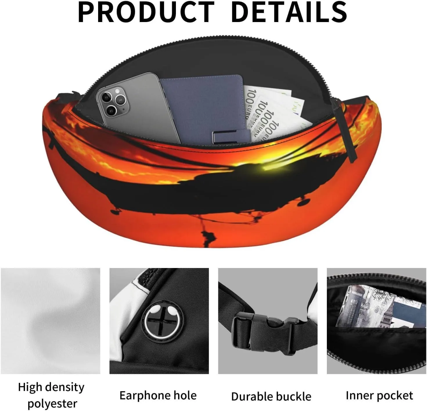 Helicopter Plane Sea Rescue Airplane Fanny Pack, Crossbody Waist Packs for Women Men Waist Bags with Adjustable Strap for Travel Running Hiking Sport