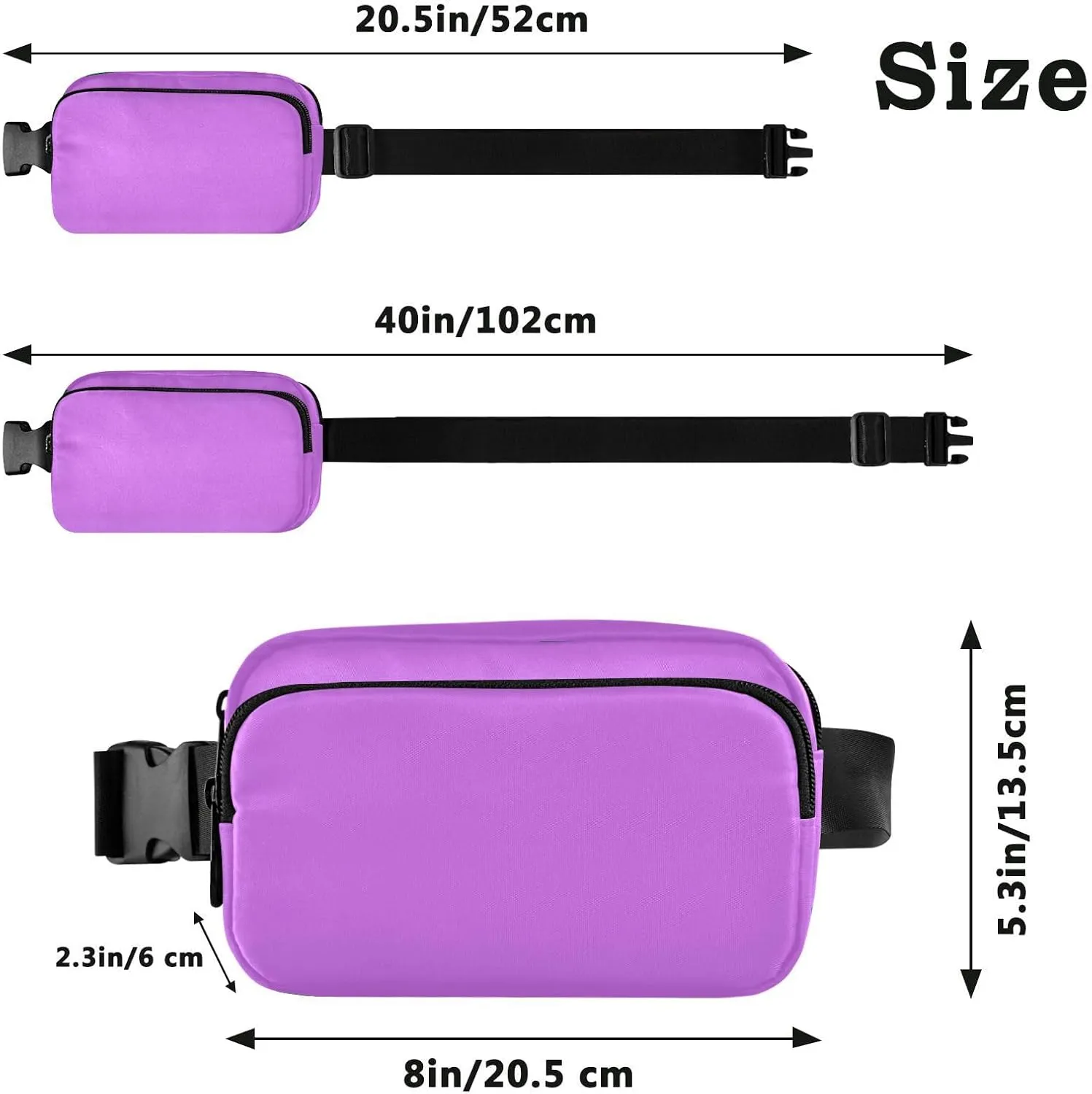 Heliotrope Front Crossbody Bags for Women Hip Bum Bag for Travel Shopping Hiking Cycling Running, 8 x 5.3 x 2.3 Inches