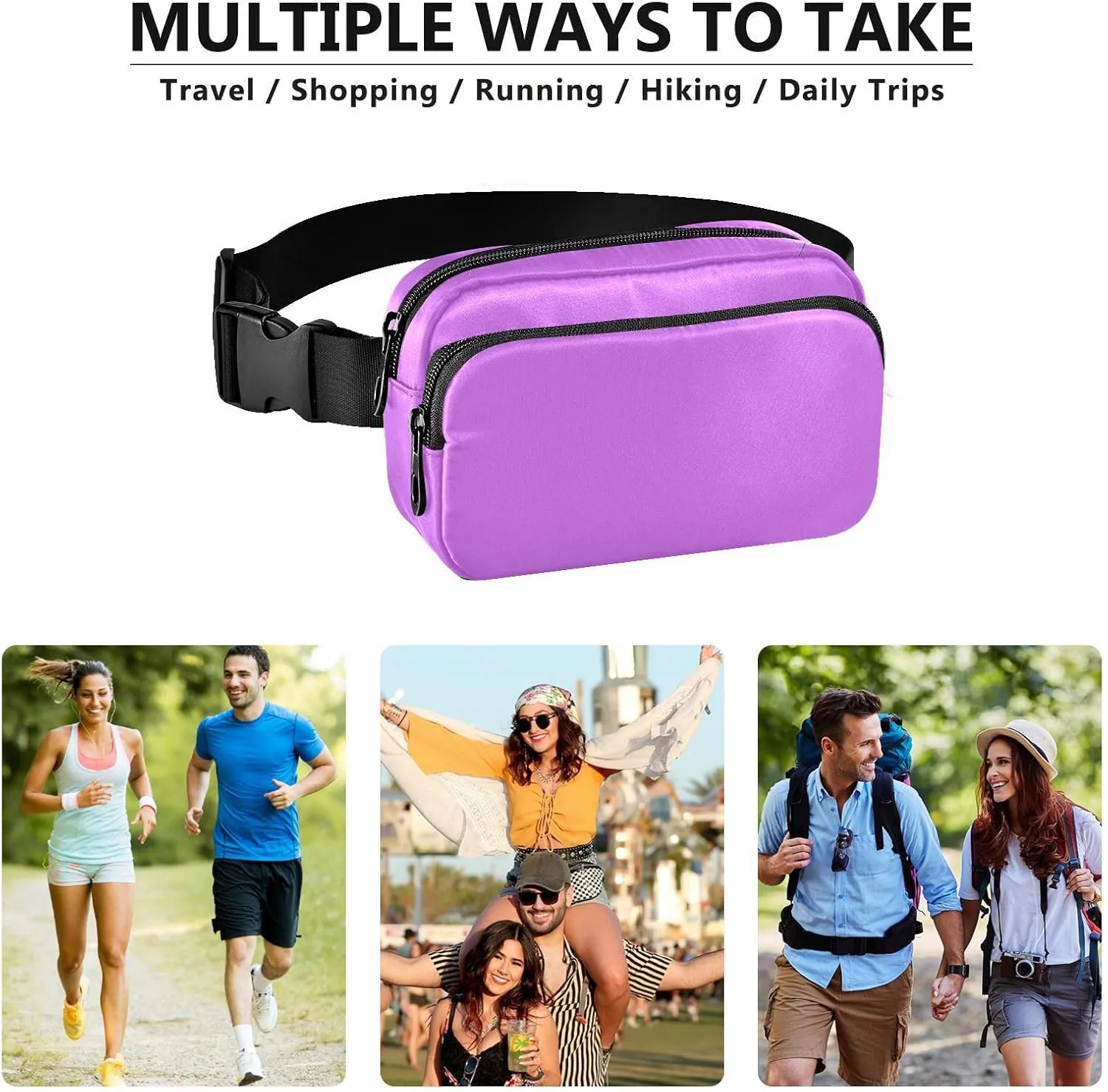 Heliotrope Front Crossbody Bags for Women Hip Bum Bag for Travel Shopping Hiking Cycling Running, 8 x 5.3 x 2.3 Inches
