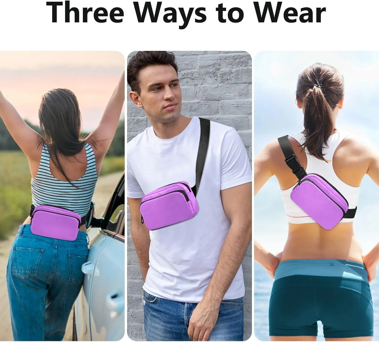Heliotrope Front Crossbody Bags for Women Hip Bum Bag for Travel Shopping Hiking Cycling Running, 8 x 5.3 x 2.3 Inches