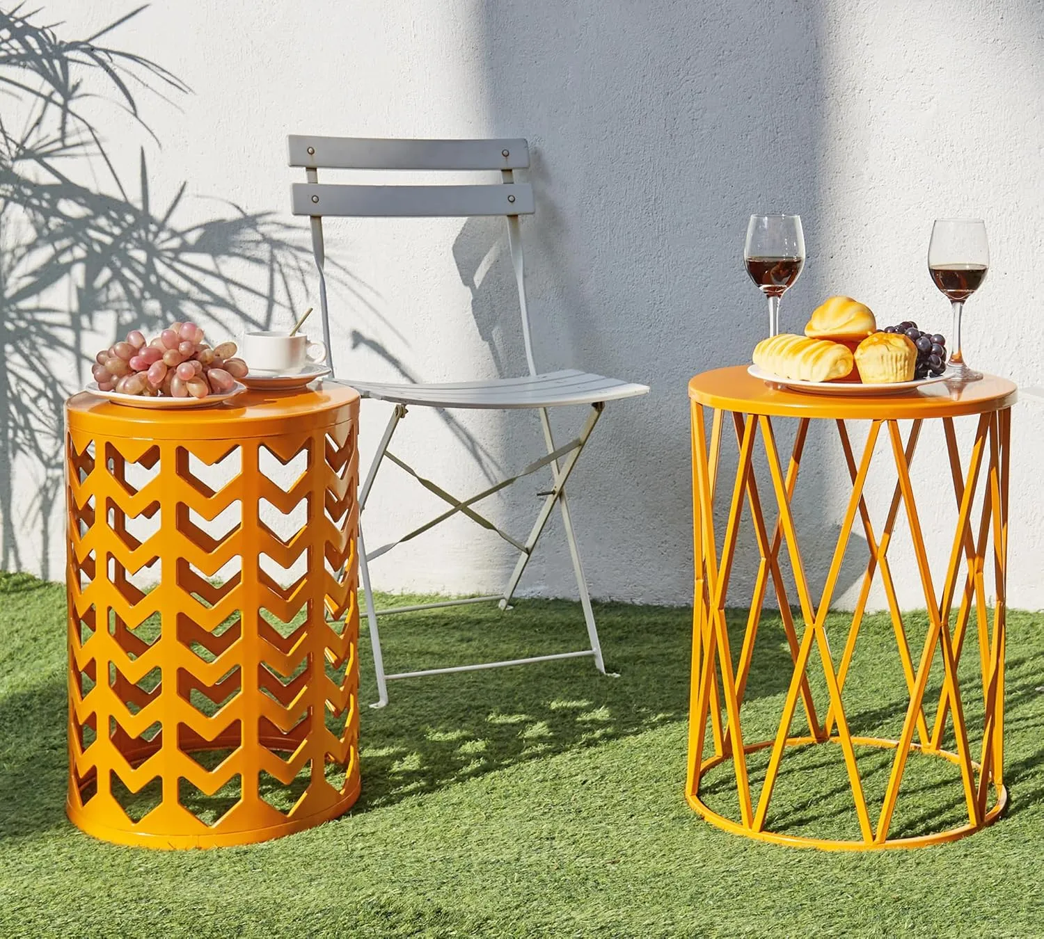 HFHOME Set of 3 Metal Side End Tables Nightstand, Nesting Round Coffee Table for Indoor Outdoor, Heavy Duty Metal Plant Stand Living Room Garden Stool - Orange