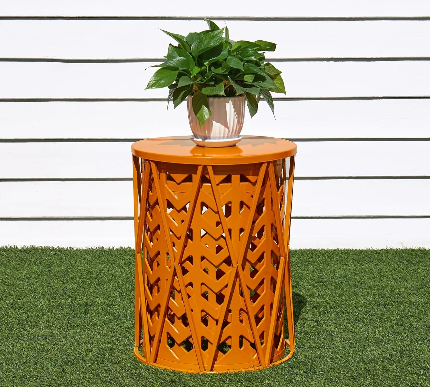 HFHOME Set of 3 Metal Side End Tables Nightstand, Nesting Round Coffee Table for Indoor Outdoor, Heavy Duty Metal Plant Stand Living Room Garden Stool - Orange