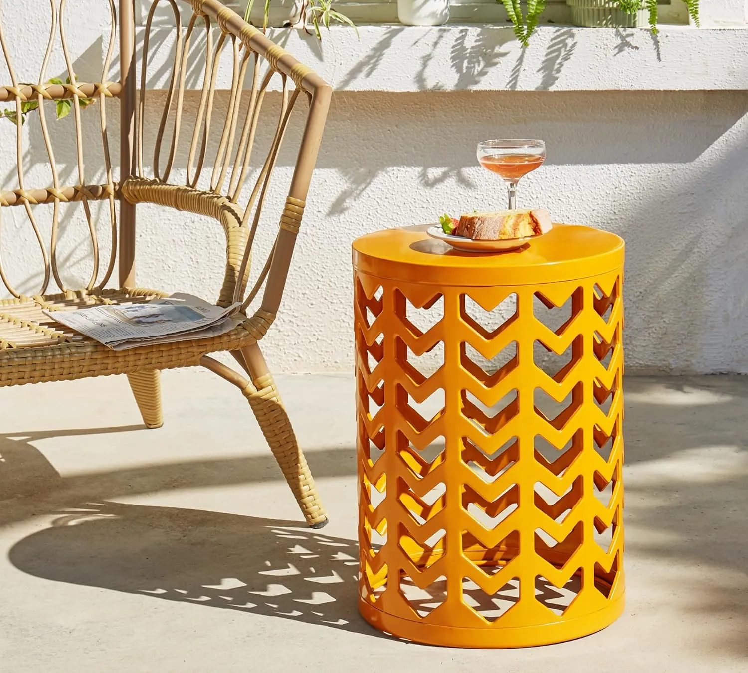 HFHOME Set of 3 Metal Side End Tables Nightstand, Nesting Round Coffee Table for Indoor Outdoor, Heavy Duty Metal Plant Stand Living Room Garden Stool - Orange