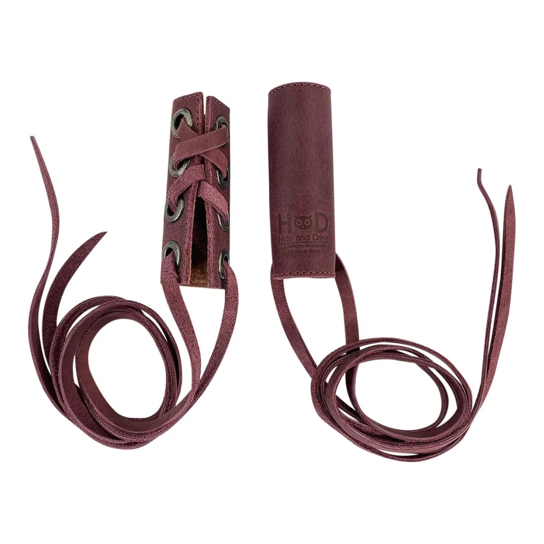 Hide & Drink, Set of 2 Hair Ties for Women, Ponytail/Braid Holder, Wraps, Deadlock Accessories for Ladies, Full Grain Leather, Handmade, Sangria