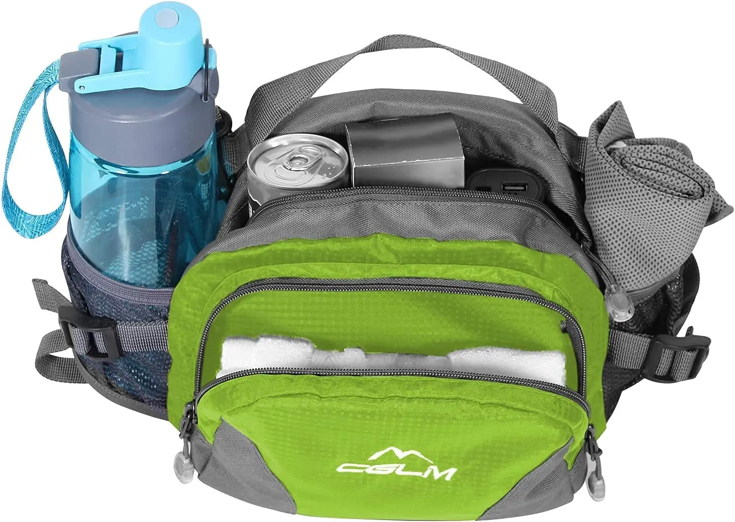 Hiking Fanny Pack Waist Bag with Water Bottle Holder for Men Women Outdoors Walking Running Lumbar Pack Fit iPhone iPod Samsung Phones (Green0005)