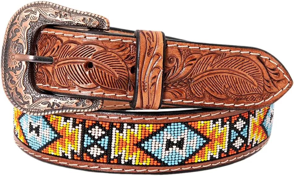 HILASON Western Genuine Leather Belt for Men Women Cowboy Cowgirl Handmade Unisex Full Grain Heavy Duty Tooled Beaded Belt