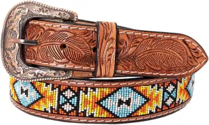 HILASON Western Genuine Leather Belt for Men Women Cowboy Cowgirl Handmade Unisex Full Grain Heavy Duty Tooled Beaded Belt