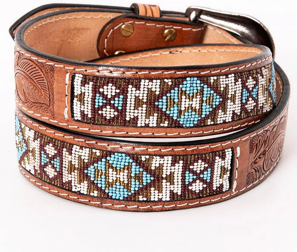 HILASON Western Genuine Leather Belt for Men Women Cowboy Cowgirl Handmade Unisex Full Grain Heavy Duty Tooled Beaded Belt