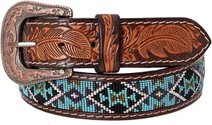 HILASON Western Genuine Leather Belt for Men Women Cowboy Cowgirl Handmade Unisex Full Grain Heavy Duty Tooled Beaded Belt