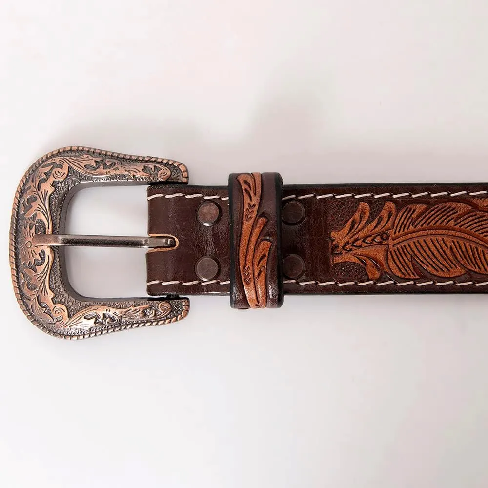 HILASON Western Genuine Leather Belt for Men Women Cowboy Cowgirl Handmade Unisex Full Grain Heavy Duty Tooled Beaded Belt
