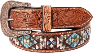 HILASON Western Genuine Leather Belt for Men Women Cowboy Cowgirl Handmade Unisex Full Grain Heavy Duty Tooled Beaded Belt