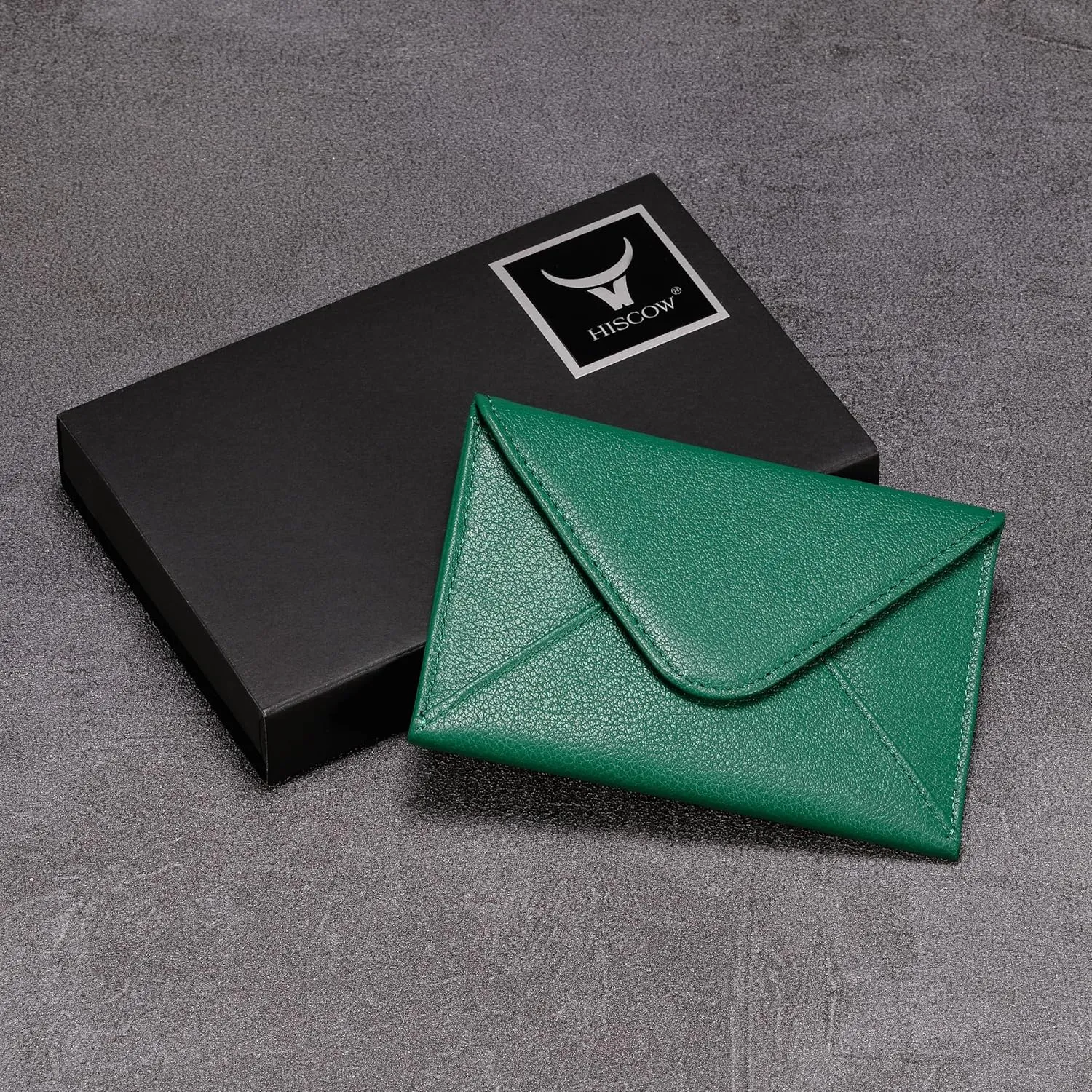 HISCOW Envelope Business Card Case with Magnet Closure - Italian Calfskin (Green)
