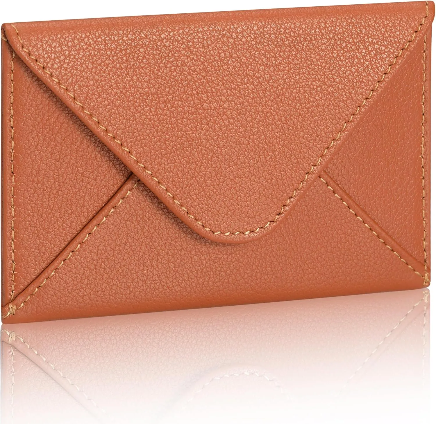 HISCOW Envelope Business Card Case with Magnet Closure - Italian Calfskin (Tan)