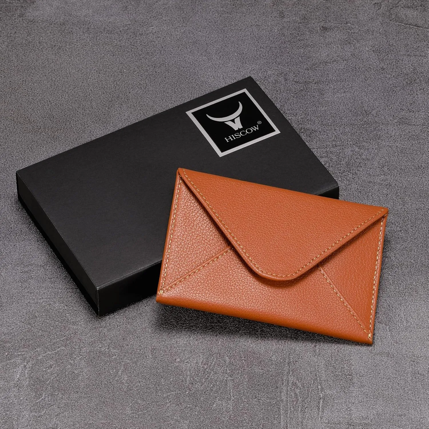 HISCOW Envelope Business Card Case with Magnet Closure - Italian Calfskin (Tan)