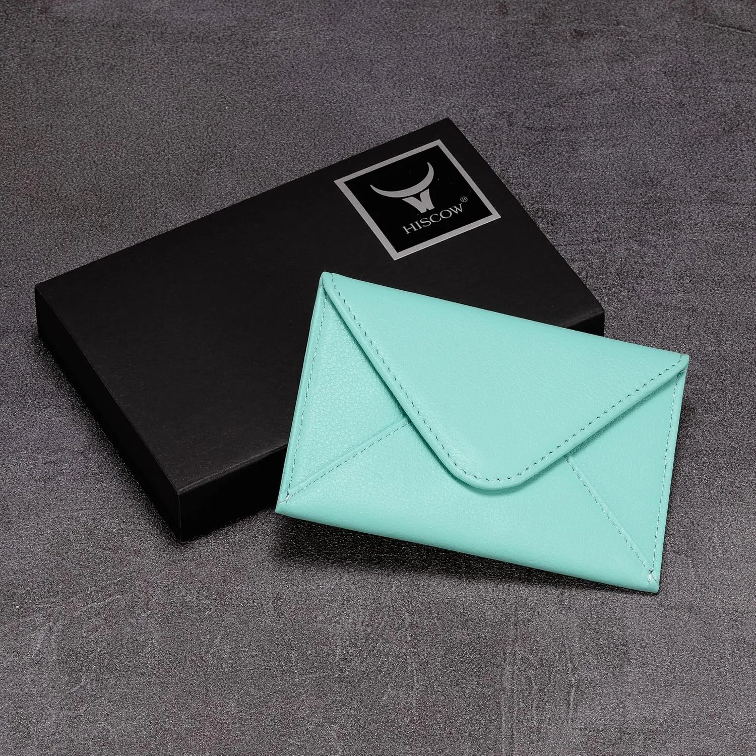 HISCOW Envelope Business Card Case with Magnet Closure - Italian Calfskin (Teal)