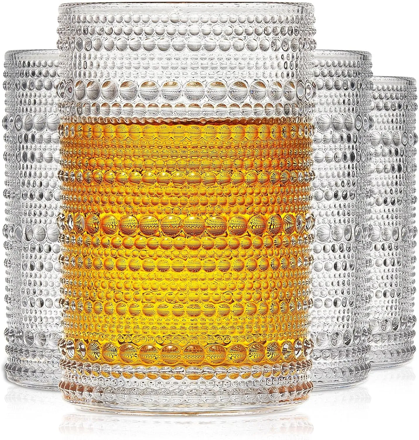 hobnail drinking glasses Highball Glasses Set of 4 12oZ Embossed Vintage Drinking Water Cocktail Whiskey Beverages Juice Milk Soda Gift for Men Women