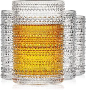 hobnail drinking glasses Highball Glasses Set of 4 12oZ Embossed Vintage Drinking Water Cocktail Whiskey Beverages Juice Milk Soda Gift for Men Women
