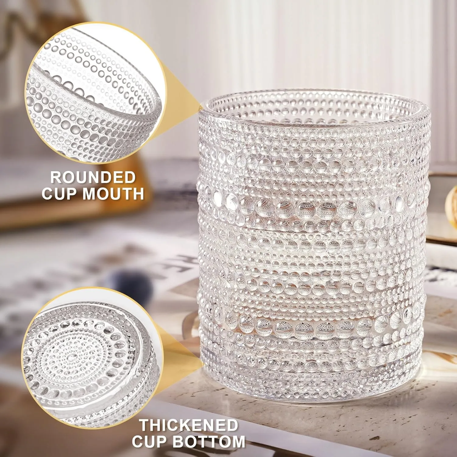 hobnail Drinking Glasses Old Fashion Glass 10oZ rocks glasses Set of 6 glasses Water Juice Cocktail Vintage Glassware Set Gift for Men Women