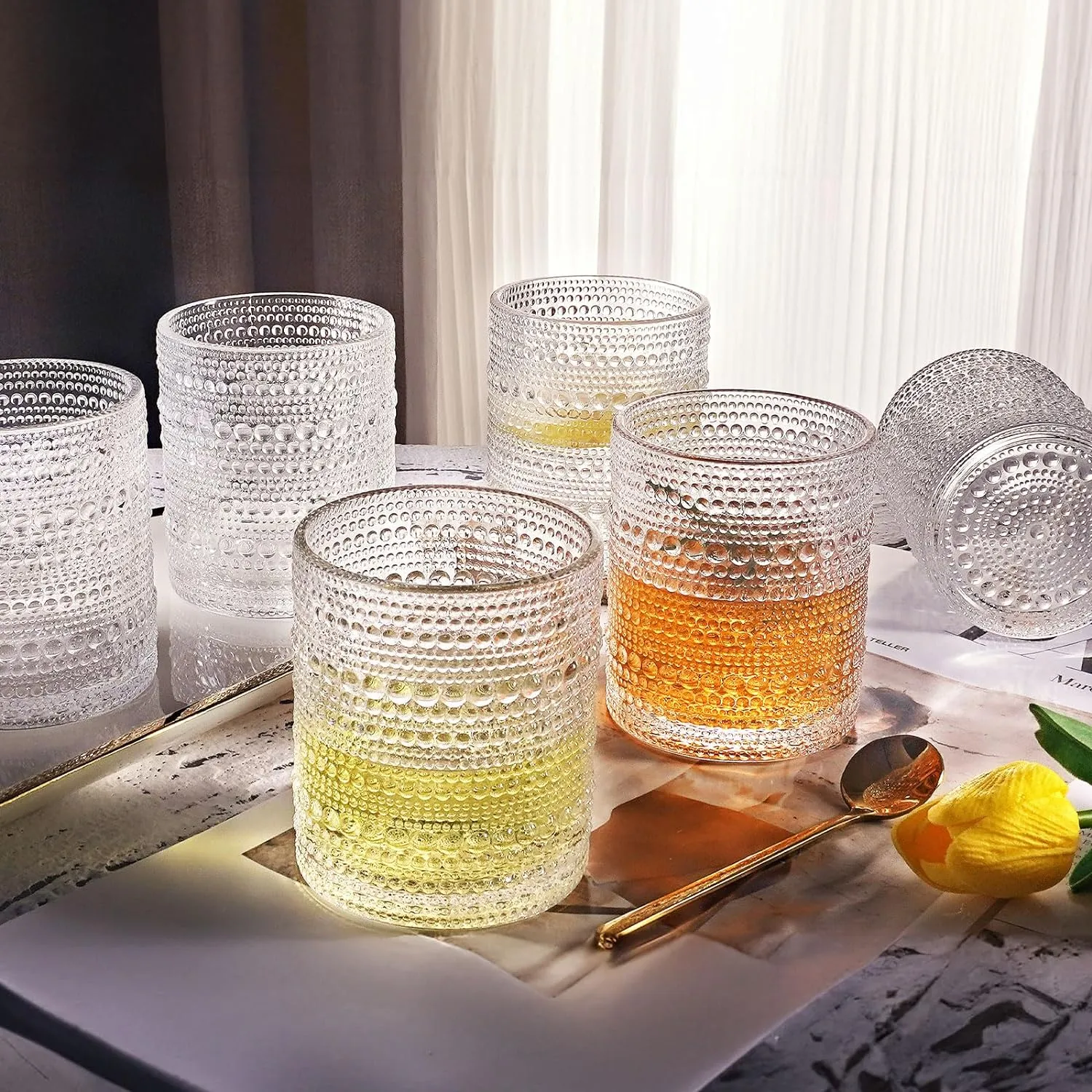 hobnail Drinking Glasses Old Fashion Glass 10oZ rocks glasses Set of 6 glasses Water Juice Cocktail Vintage Glassware Set Gift for Men Women