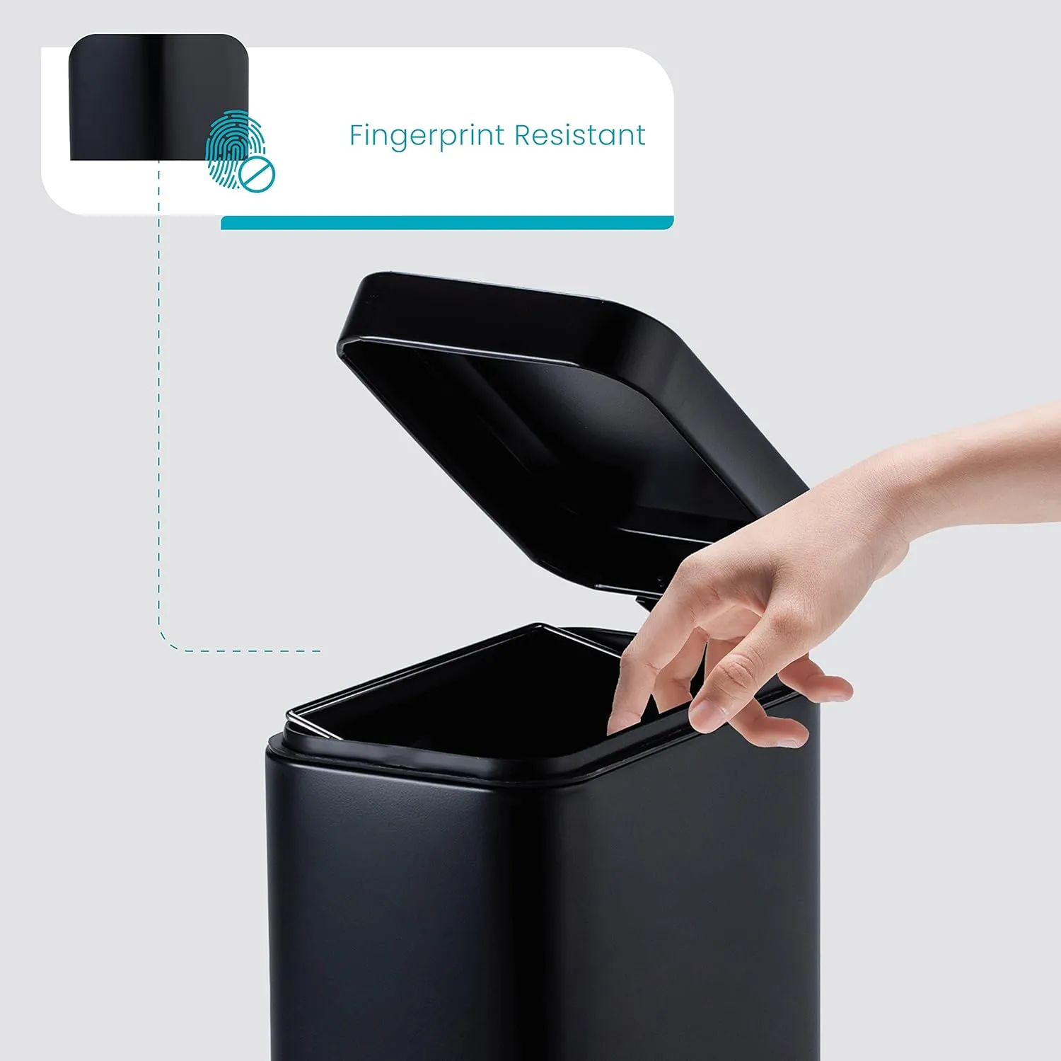 Home Zone Living 1.3 Gallon Bathroom Trash Can with a Lid, Stainless Steel Wastebasket with Slim Shape and Step Pedal for Home and Office, 5 Liter Capacity, Matte Black