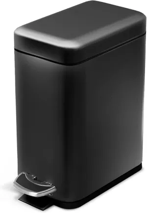 Home Zone Living 1.3 Gallon Bathroom Trash Can with a Lid, Stainless Steel Wastebasket with Slim Shape and Step Pedal for Home and Office, 5 Liter Capacity, Matte Black