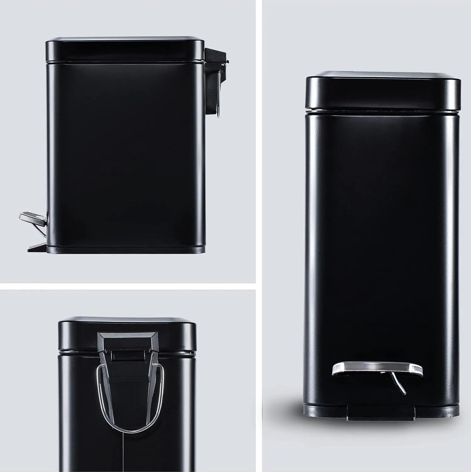 Home Zone Living 1.3 Gallon Bathroom Trash Can with a Lid, Stainless Steel Wastebasket with Slim Shape and Step Pedal for Home and Office, 5 Liter Capacity, Matte Black