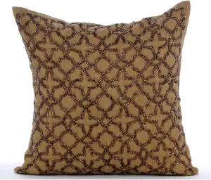 HomeCentric Gold Throw Pillow Cover Beaded Lattice Trellis Pack of 2 18x18 inch (45x45 cm) Silk Pillow Cover Square Geometric Art Deco Easter - Gold Celebration