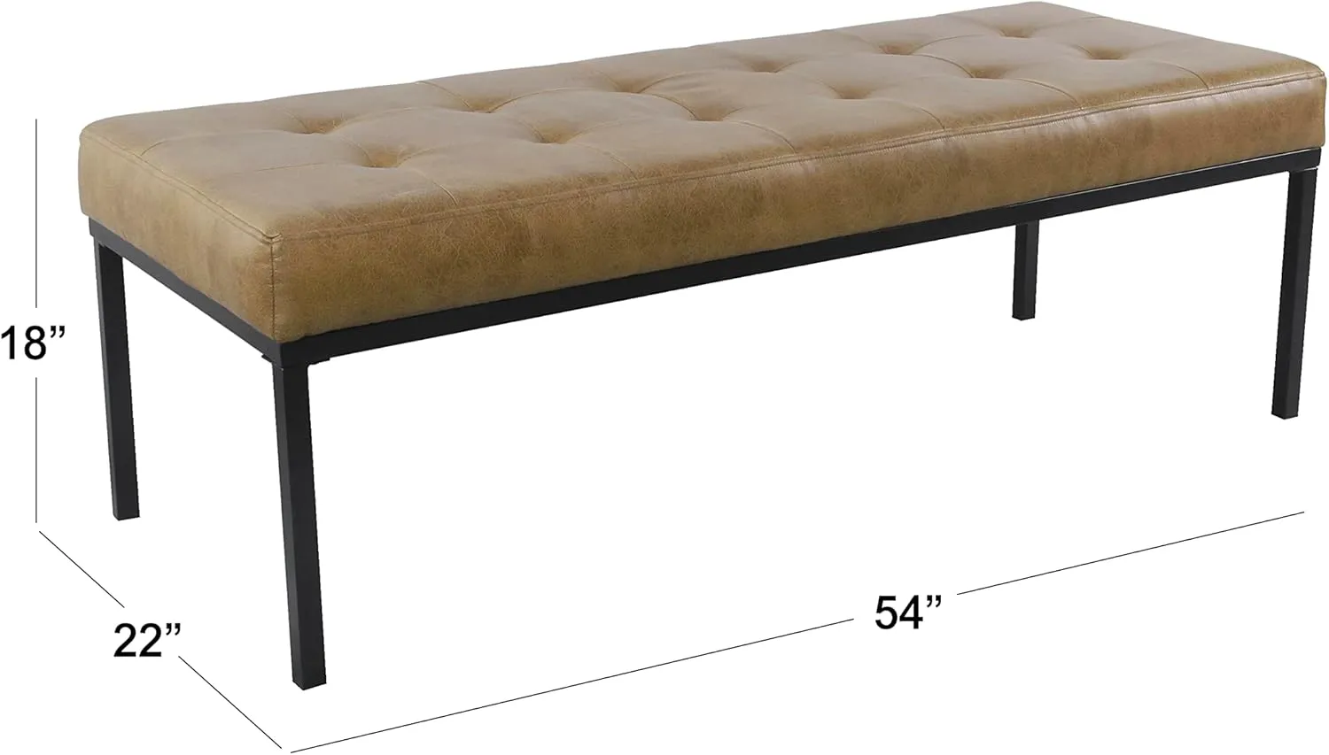 HomePop Tufted Metal Bench - Light Brown Vegan Leather