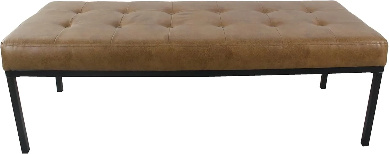 HomePop Tufted Metal Bench - Light Brown Vegan Leather