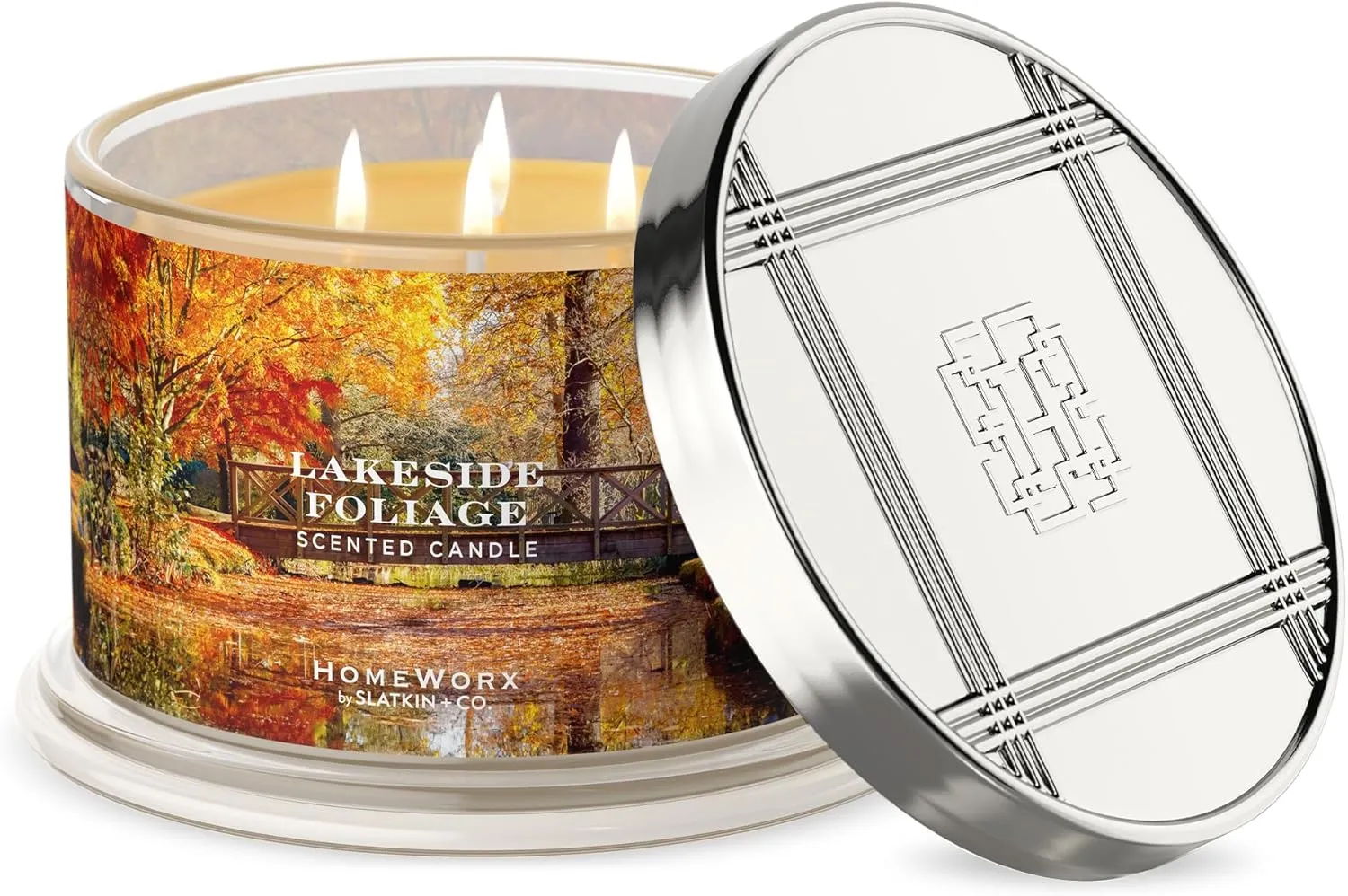 HomeWorx by Slatkin & Co Premium Scented 4-Wick Candle, Lakeside Foliage - 18 oz - Long-Lasting Jar Candle, 30-55 Hours Burn Time - Notes of Lakeside Air, Golden Birch Bark, Wild Sage Flower & Cedar