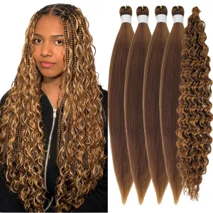 Honey Brown Braiding Hair Pre stretched Boho Hair for Braiding Prestretched Hypoallergenic Ez Braid Curly Deep Wave Crochet Braids