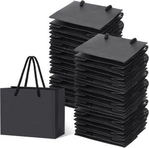 Honoson 100 Pcs Thicken Small Gift Bags with Handles, 3.9 x 4.7 x 2.4 Inch Mini Paper Goodie Shopping Bags for Small Business Party Wedding Gift Wrap(Black)
