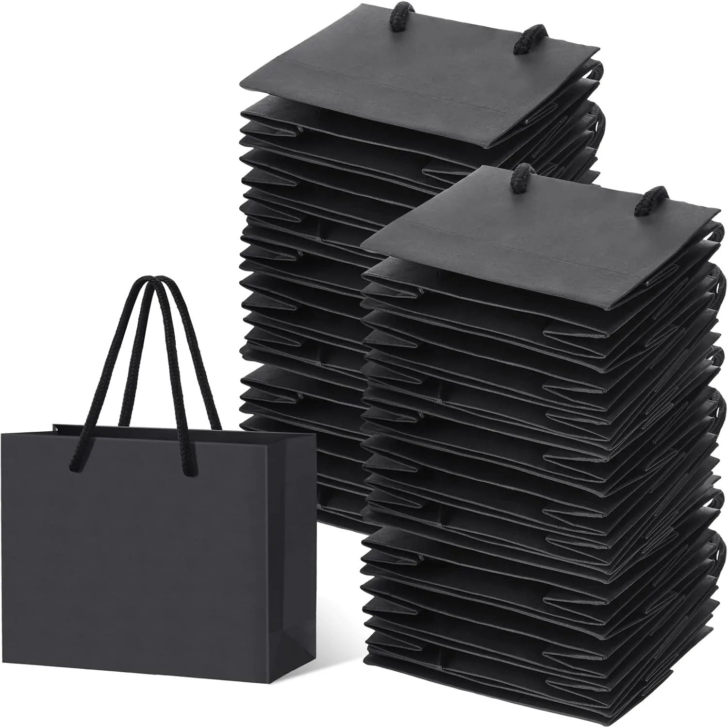Honoson 100 Pcs Thicken Small Gift Bags with Handles, 3.9 x 4.7 x 2.4 Inch Mini Paper Goodie Shopping Bags for Small Business Party Wedding Gift Wrap(Black)