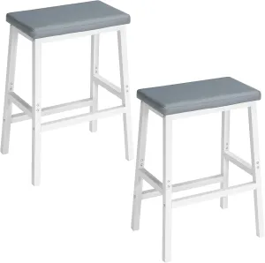 HOOBRO Bar Stools, Set of 2 Bar Chairs, PU Leather Upholstered Breakfast Stools, Easy Assembly, Suitable for Kitchen, Bar, Dining Room, White and Gray WG01MD01