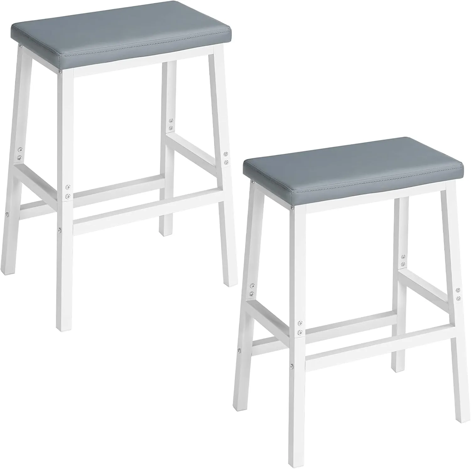 HOOBRO Bar Stools, Set of 2 Bar Chairs, PU Leather Upholstered Breakfast Stools, Easy Assembly, Suitable for Kitchen, Bar, Dining Room, White and Gray WG01MD01