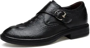 HOOENG Dress Formal Shoes for Men Slip on Crocodile Embossed Monk Strap Leather Slip Resistant Low Top Anti-Slip Non Slip Outdoor (Color : Black, Size : 8.5)
