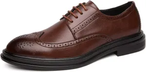 HOOENG Dress Shoes for Men Lace Up Round Burnish Toe Wing Tips Brogue Embossed Vegan Leather Non Slip Anti-Slip Slip Resistant Low Top Business (Color : Brown, Size : 9)